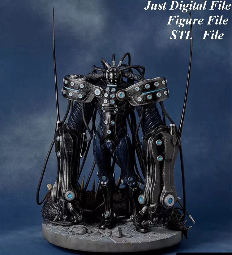 Gantz cybernetic armor figure with cables, antennae, and a round display base