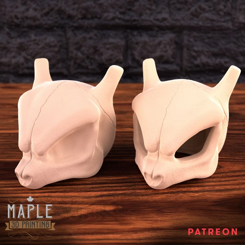 Stylized hollow Mewtwo skull 3D model with long head projections