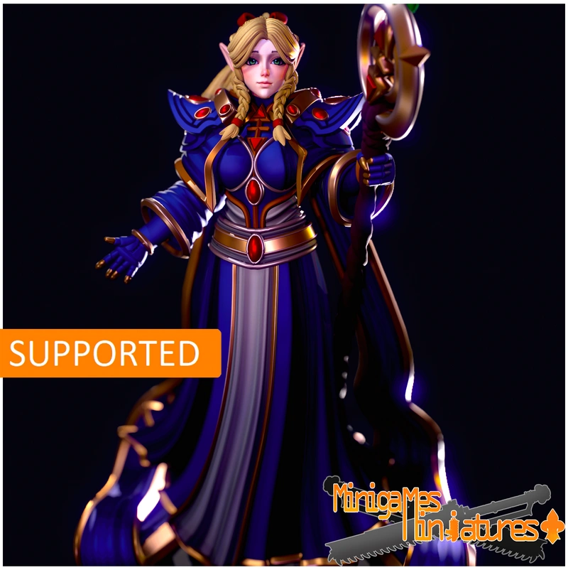 Marcille elf mage figure in blue armor holding a tall magical staff