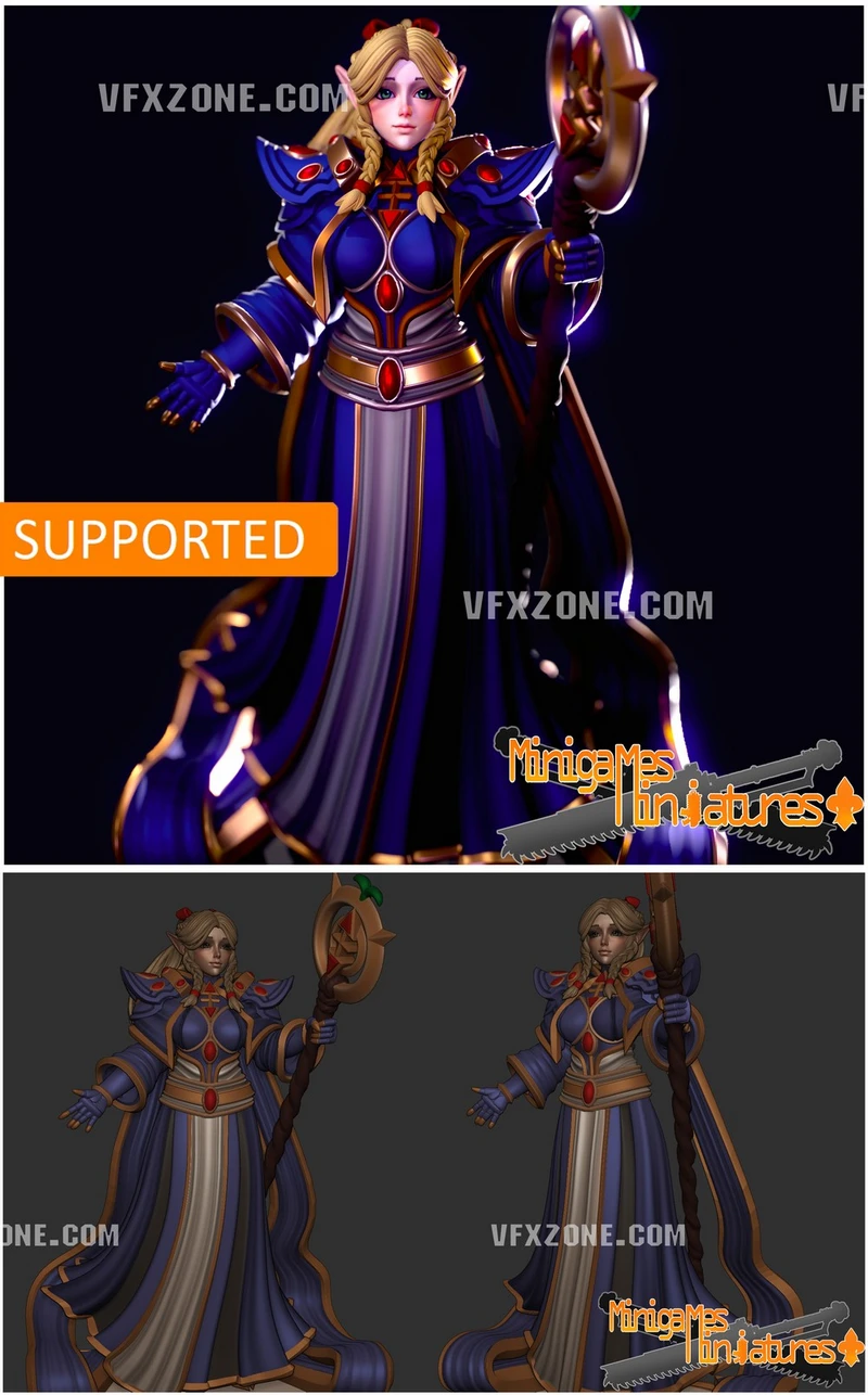 Marcille elf mage 3D figure in blue robes holding a staff