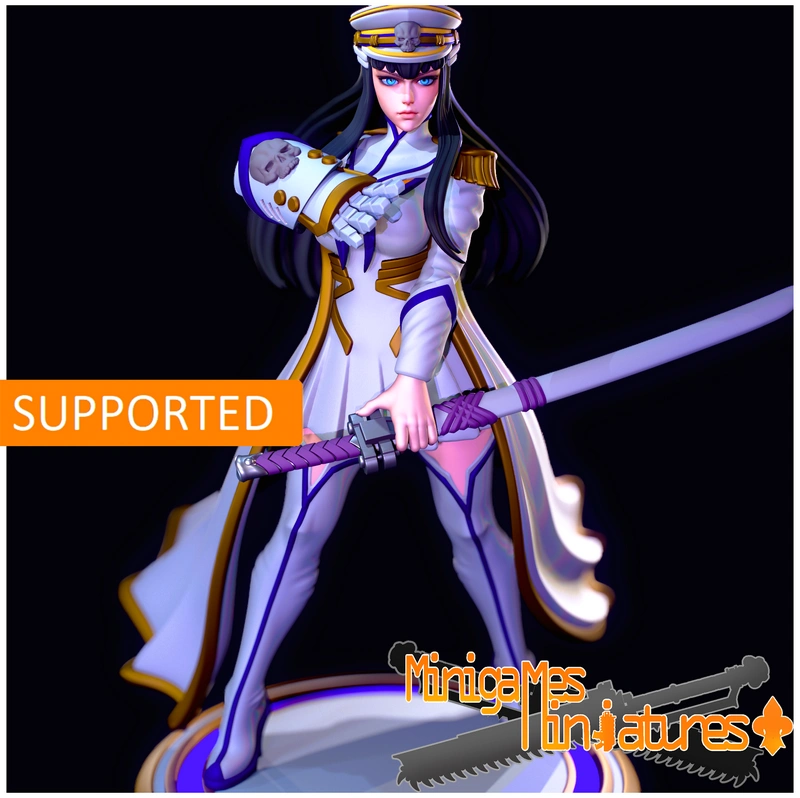 Satsuki Kiryuin as a commissar-themed figure holding a katana