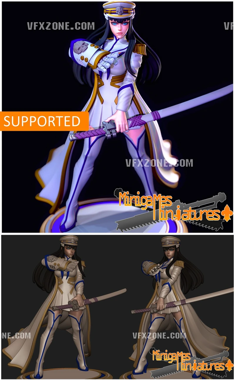 Satsuki Kiryuin commissar-themed figure in a white military uniform holding a katana