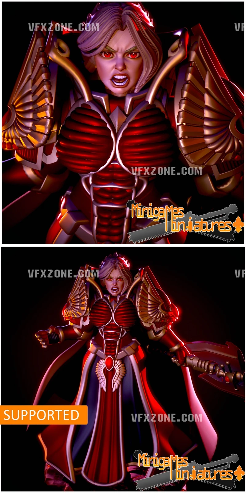 Armored Lady of Death fantasy character with wing-like shoulder guards and a sword