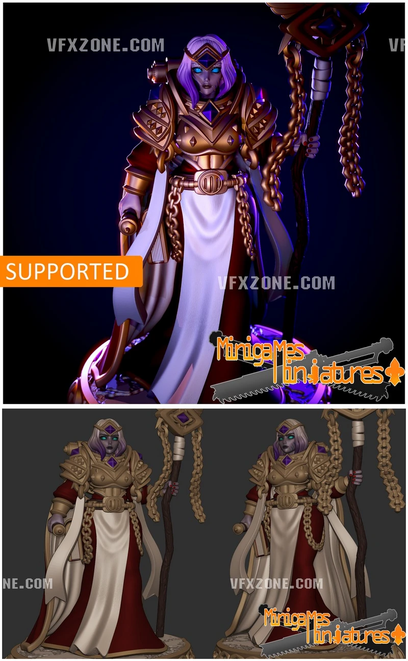 Voidseer character figure with ornate armor, robes, chains, and a tall staff
