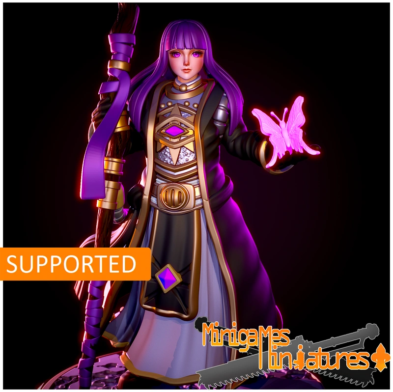 Voidwitch Fern fantasy figure with a staff and glowing butterfly