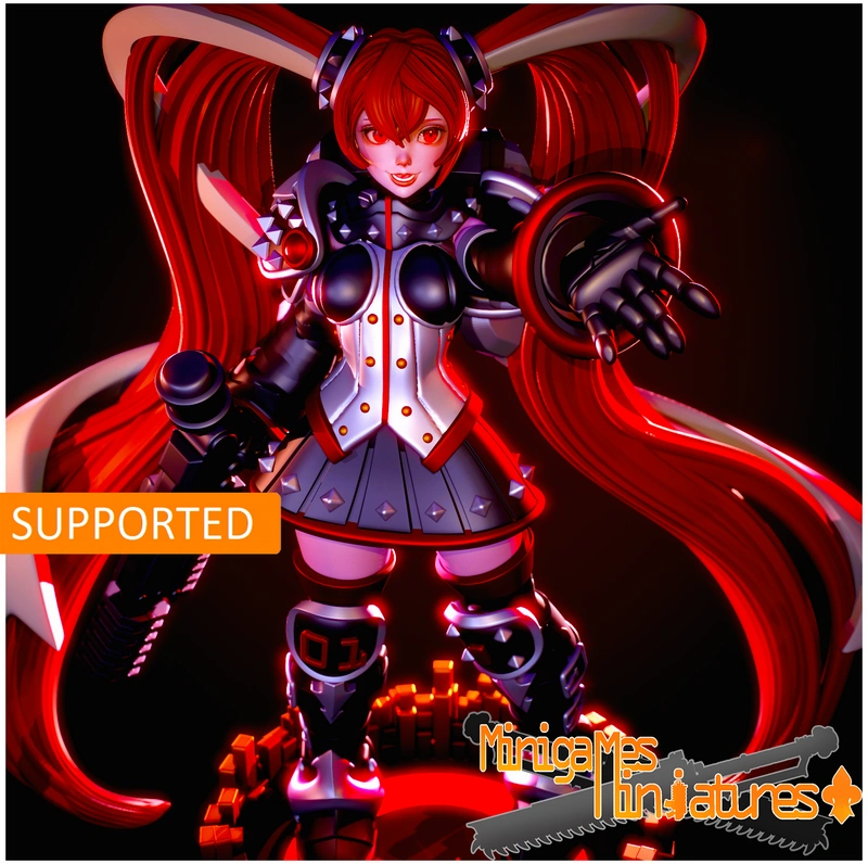 Red-haired Vocaloid-inspired sister figure with twin ponytails and armored costume