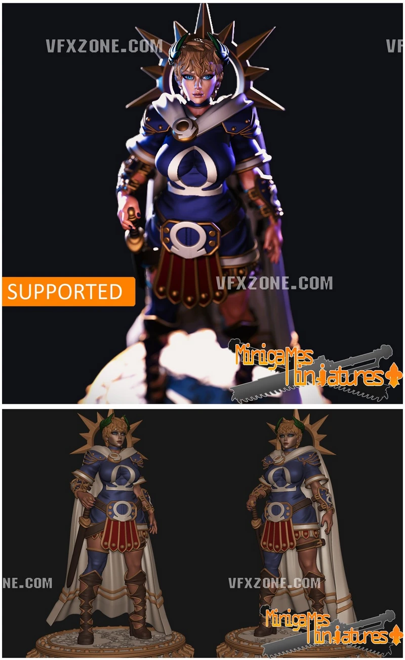 High Praetorian Rubelia sci-fi female character figure with armor and spiked halo