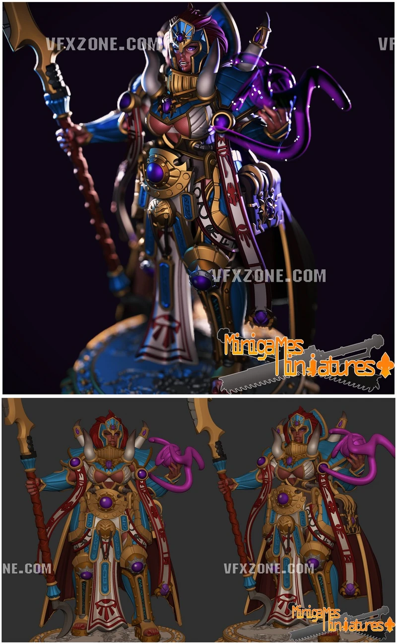 Crimson Sorcerer Magnara fantasy sorcerer figure with ornate armor and magical tendrils