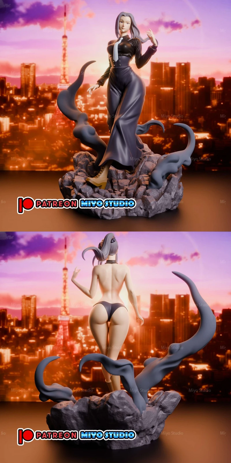 Mei Mei Jujutsu Kaisen figure on a rocky base with dark tentacle-like forms