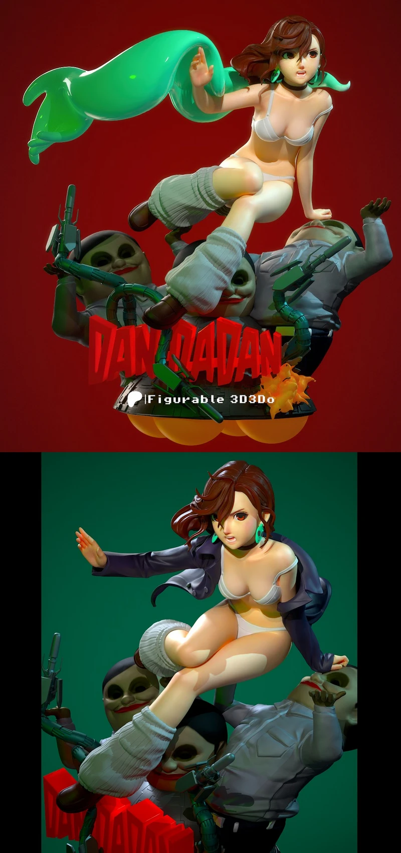 Momo Ayase Dandadan 3D figure with flowing hair and detailed display base