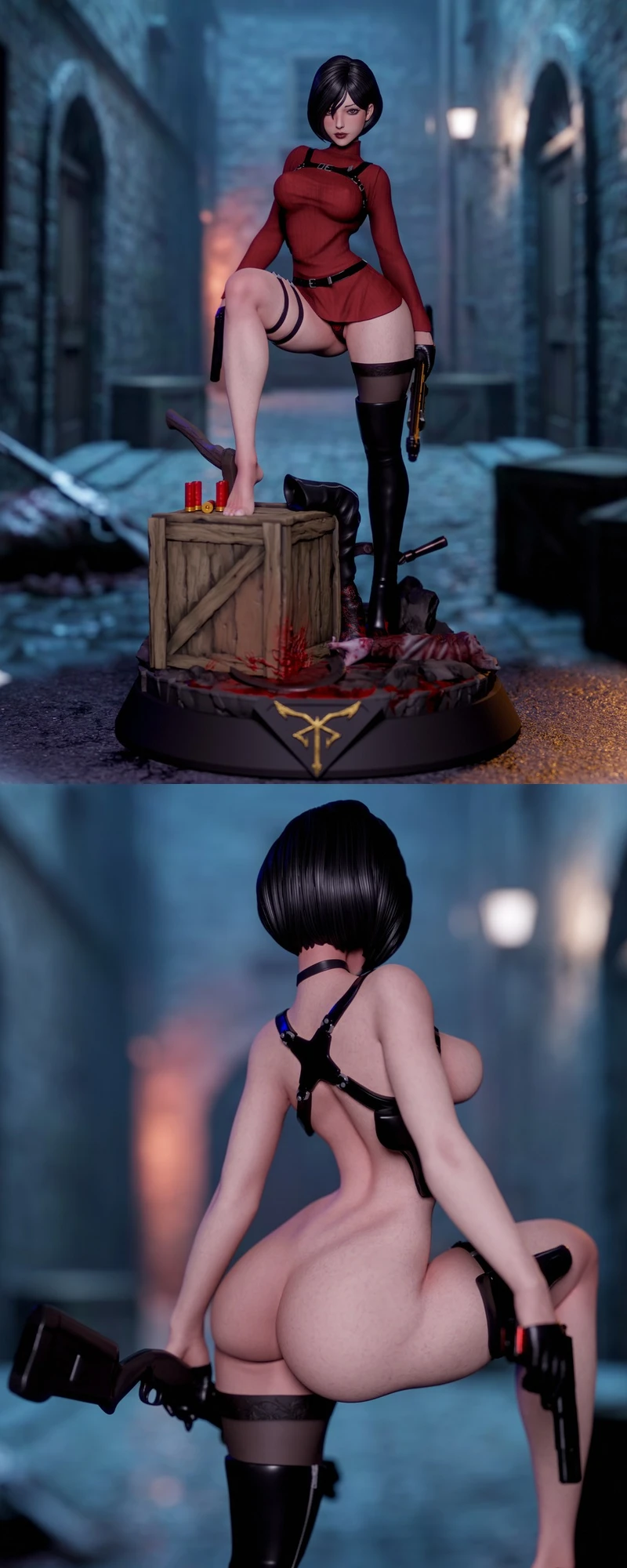Ada Wong Resident Evil 3D display figure with red outfit and sculpted base