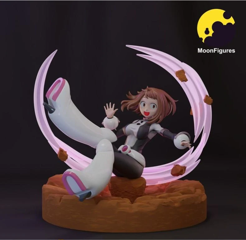 Ochaco Uraraka fan art figure with oversized boots and pink effects
