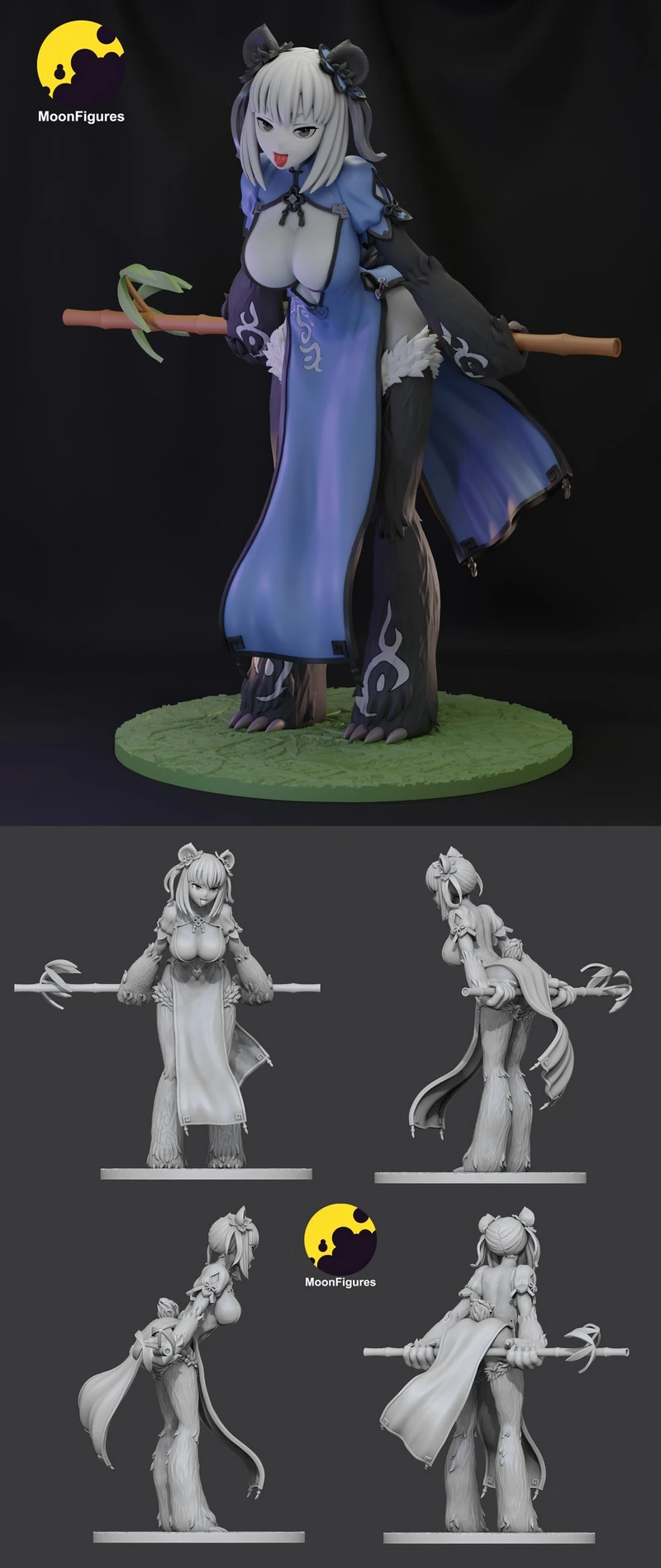 Ren original character figure with white hair, blue robes, staff, and furry legs