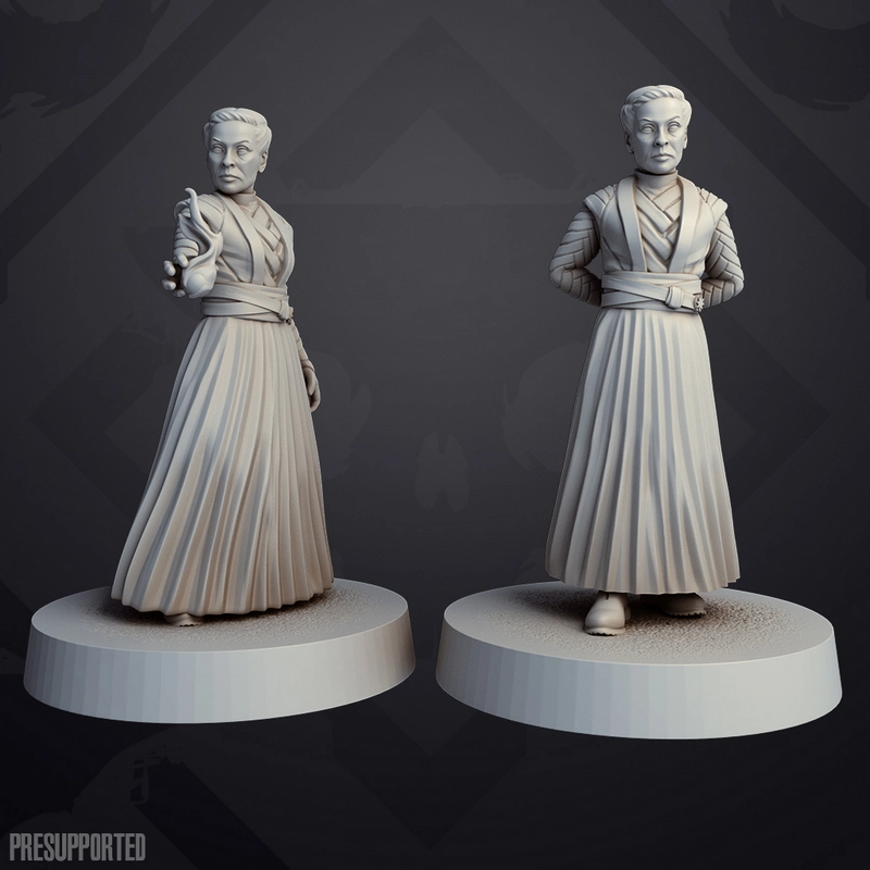Morgan Elsbeth Star Wars STL figures in two robed poses on round bases