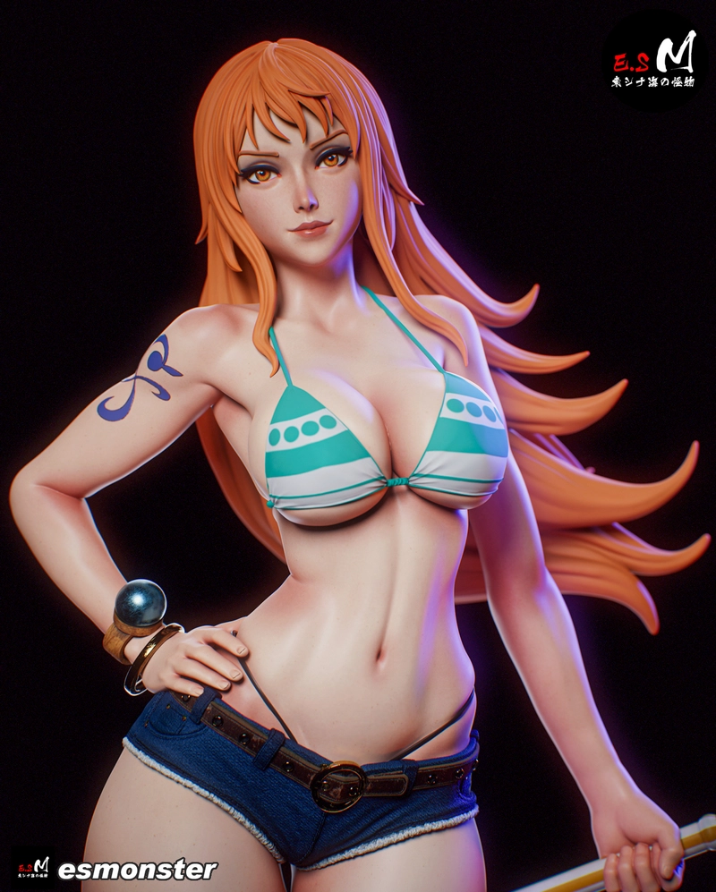 Nami from One Piece 3D printable figure with orange hair and striped top