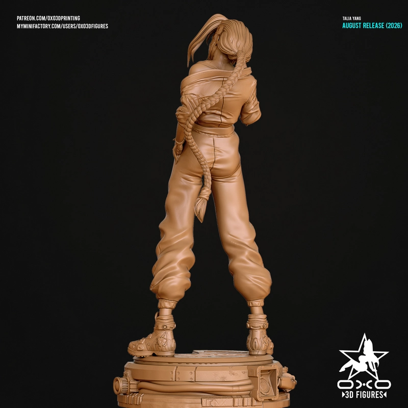 Talia Yang Cyberpunk: Edgerunners character statue on a mechanical display base