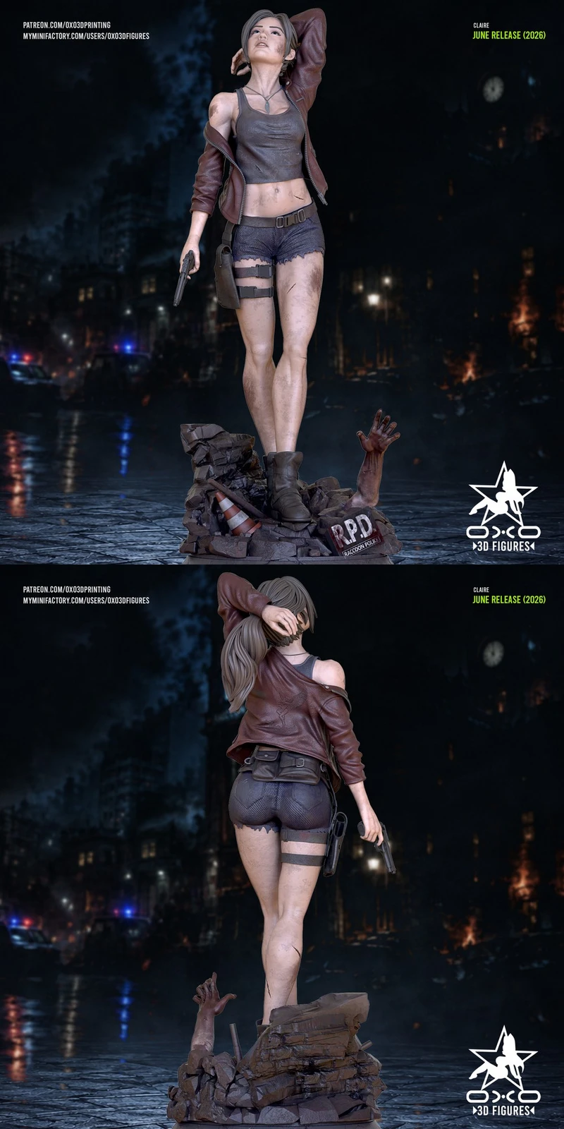 Claire Redfield Resident Evil figure with handgun on a rubble base