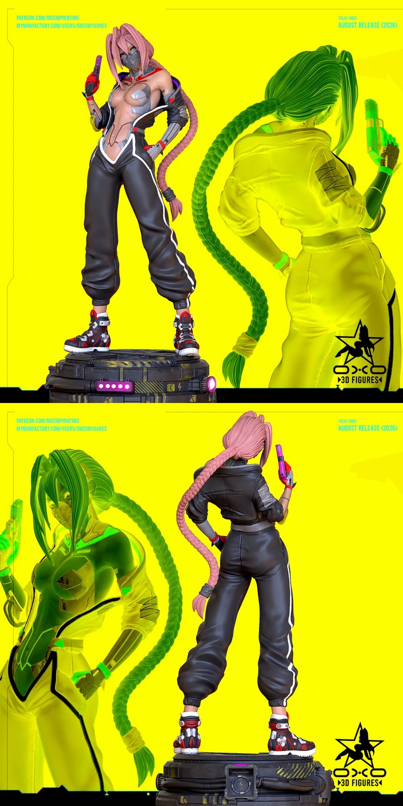 Talia Yang cyberpunk character figure with long braid and pistol