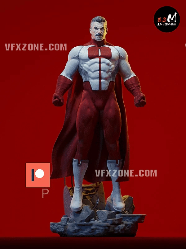 Omni-Man Invincible superhero figure in costume on a rocky display base