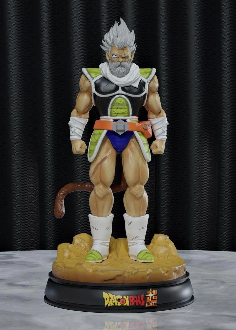 Paragus Dragon Ball fan art figure in Saiyan armor on a display base