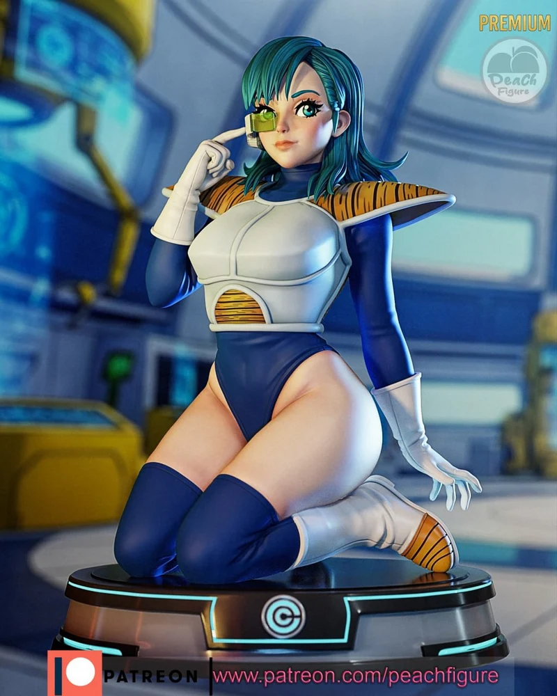 Bulma Dragon Ball Z figure in Saiyan armor with a green scouter