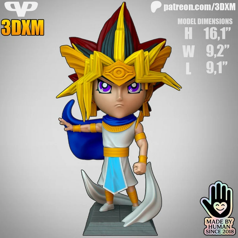 Chibi Pharaoh Atem Yu-Gi-Oh! figure with spiked hair and blue cape