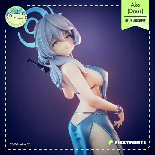 Ako Amau from Blue Archive, a stylized 3D character figure with pale blue hair and blue clothing