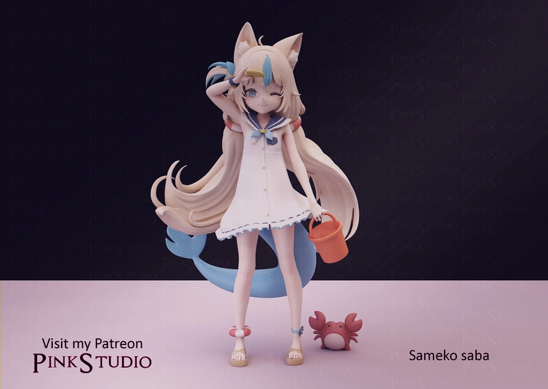 Sameko Saba Hololive character figure with white dress and blue tail