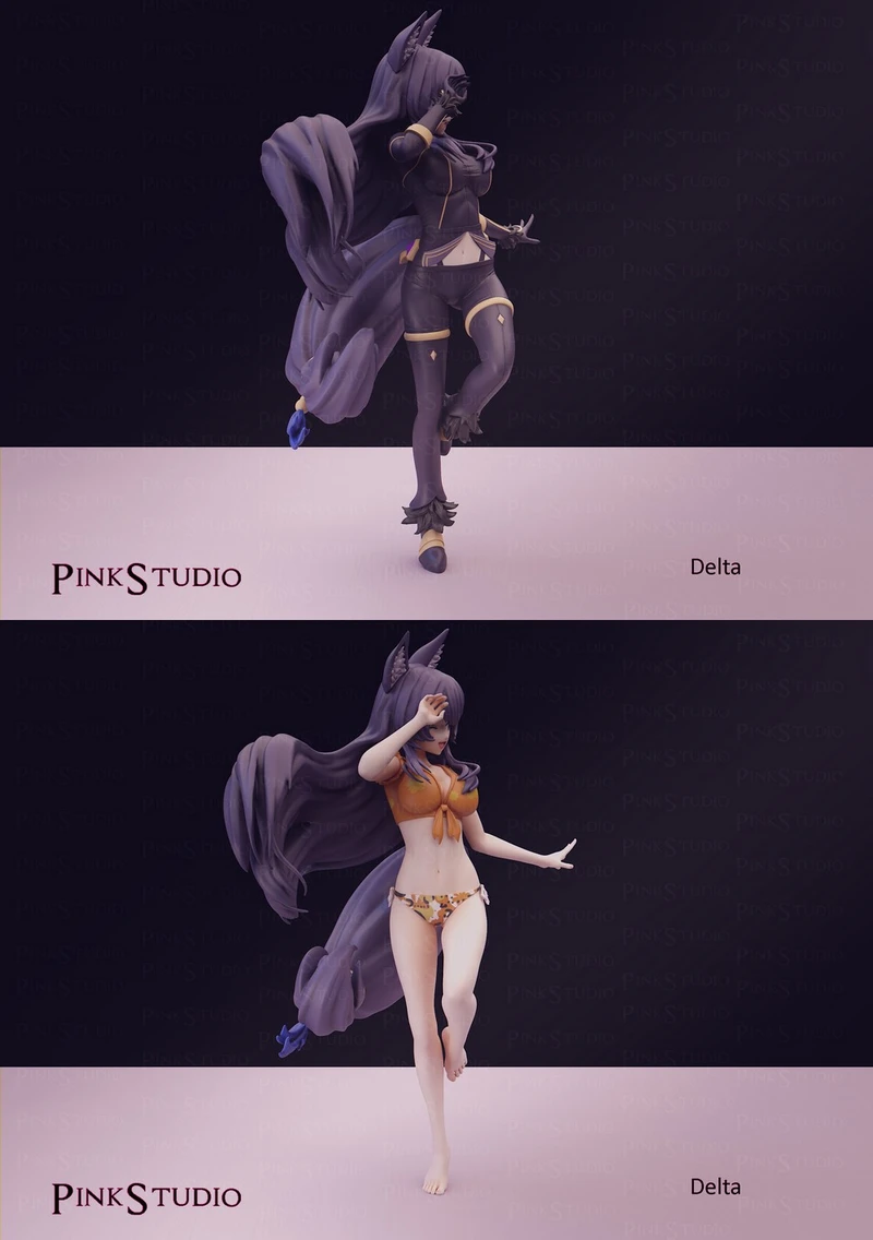 Delta from The Eminence in Shadow in two detailed 3D character poses