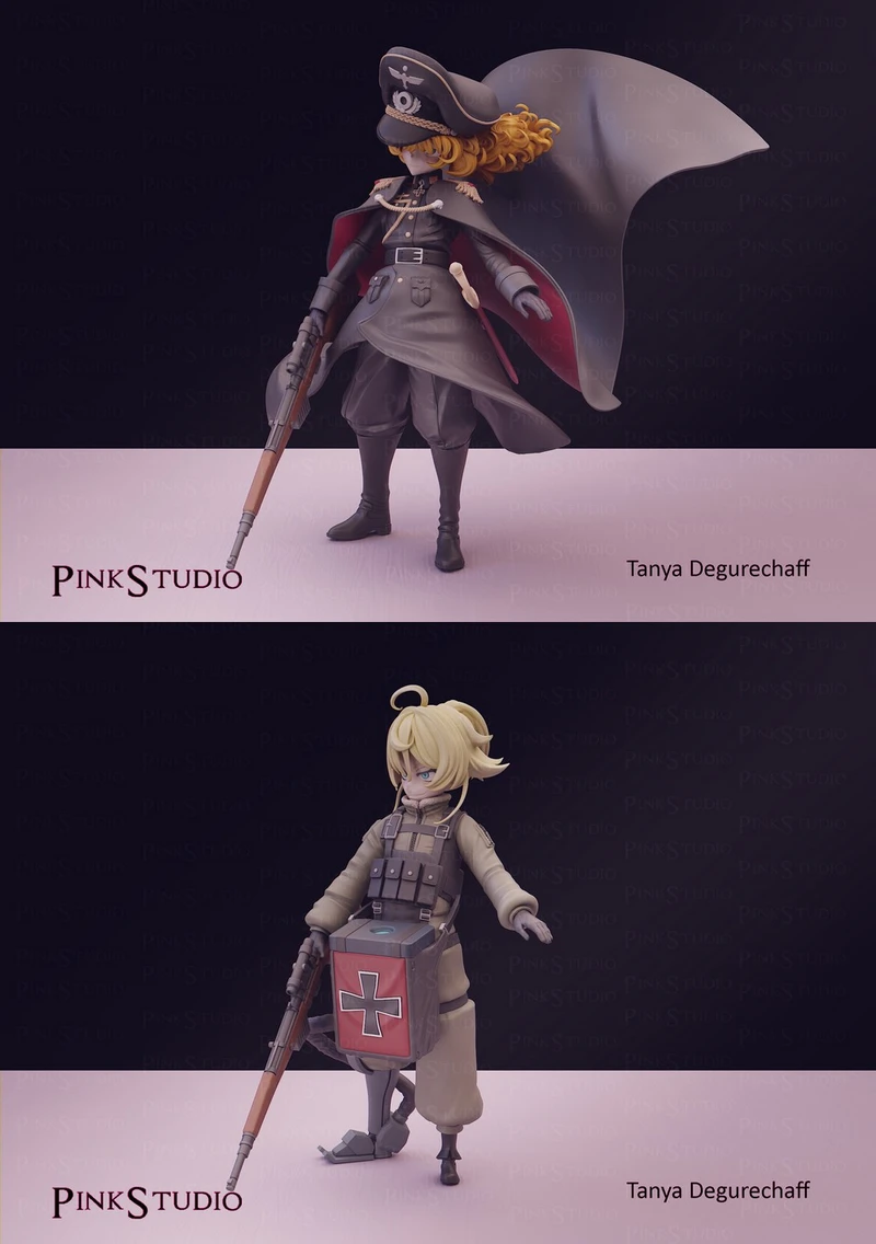Tanya von Degurechaff anime figure in military uniform with cape and rifle