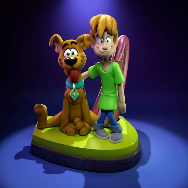 Scooby-Doo and Shaggy cartoon character statue on a green display base