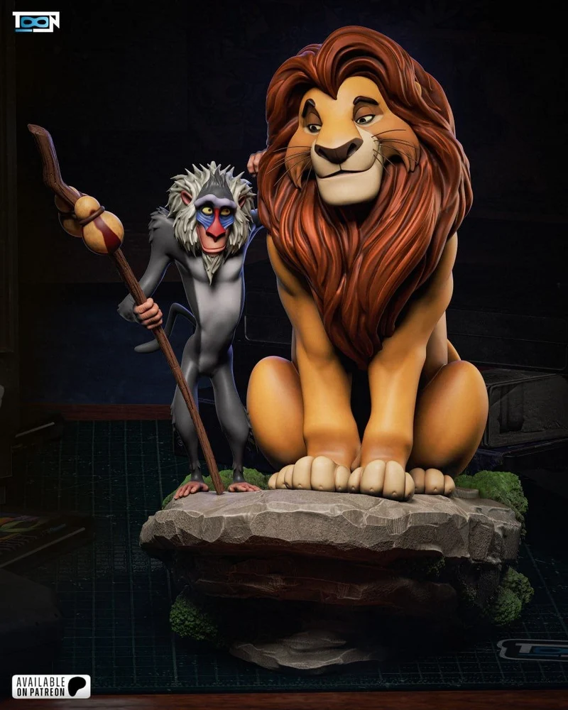 Rafiki and Mufasa The Lion King figures on a rocky display base