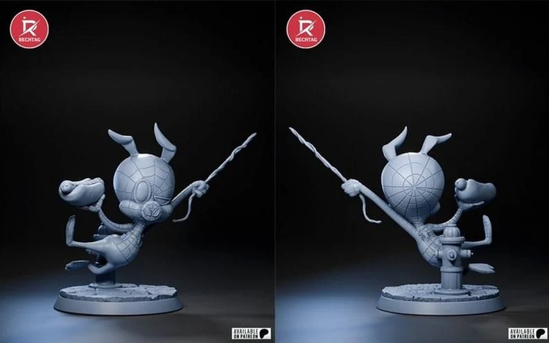 Spider-Ham Marvel figure with a web-patterned head on a display base