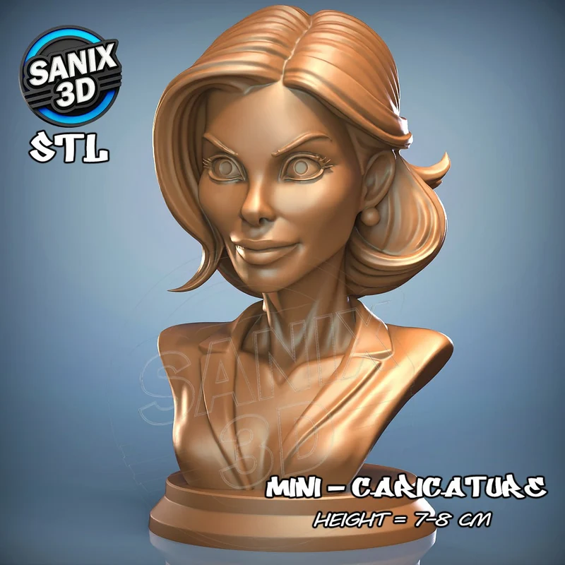 Stylized Sandra Bullock caricature bust with wavy hair and a round base