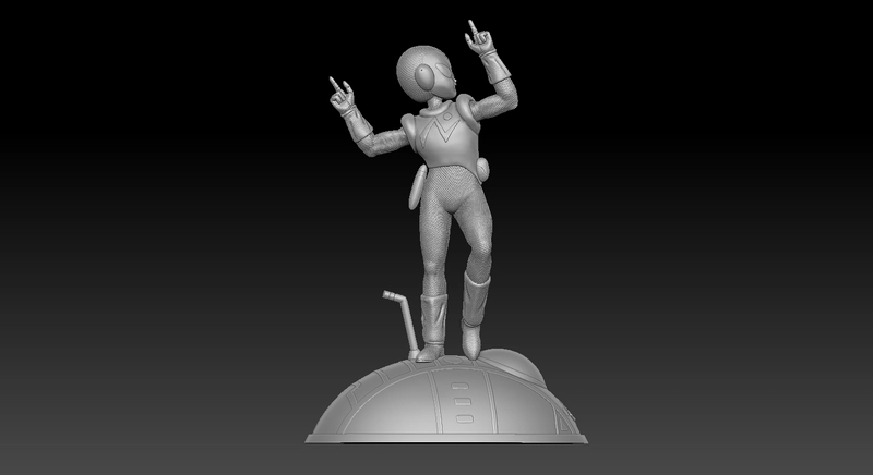 Jaco from Dragon Ball standing on a domed base in a raised-arm pose