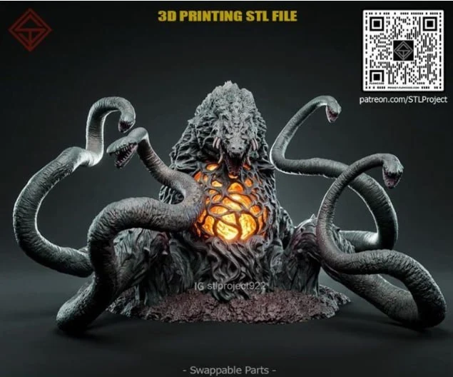 Biollante Godzilla creature model with curling tentacles and glowing chest details