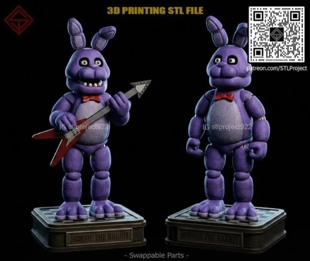 Bonnie the Rabbit purple animatronic figure with guitar and display base