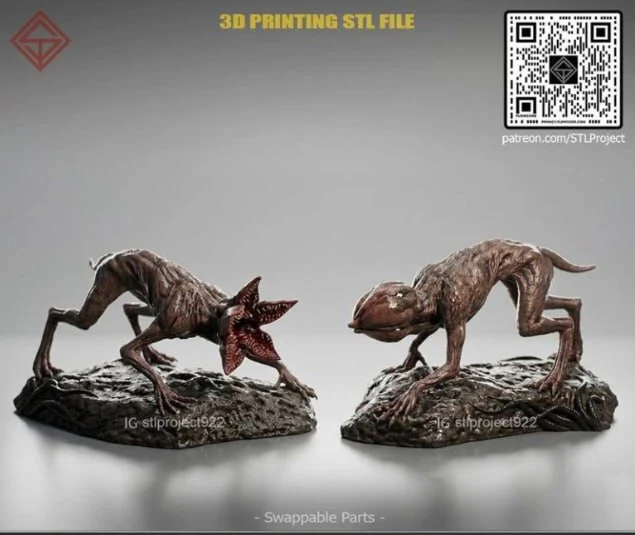 Stranger Things Demo Dog 3D model on rocky display bases