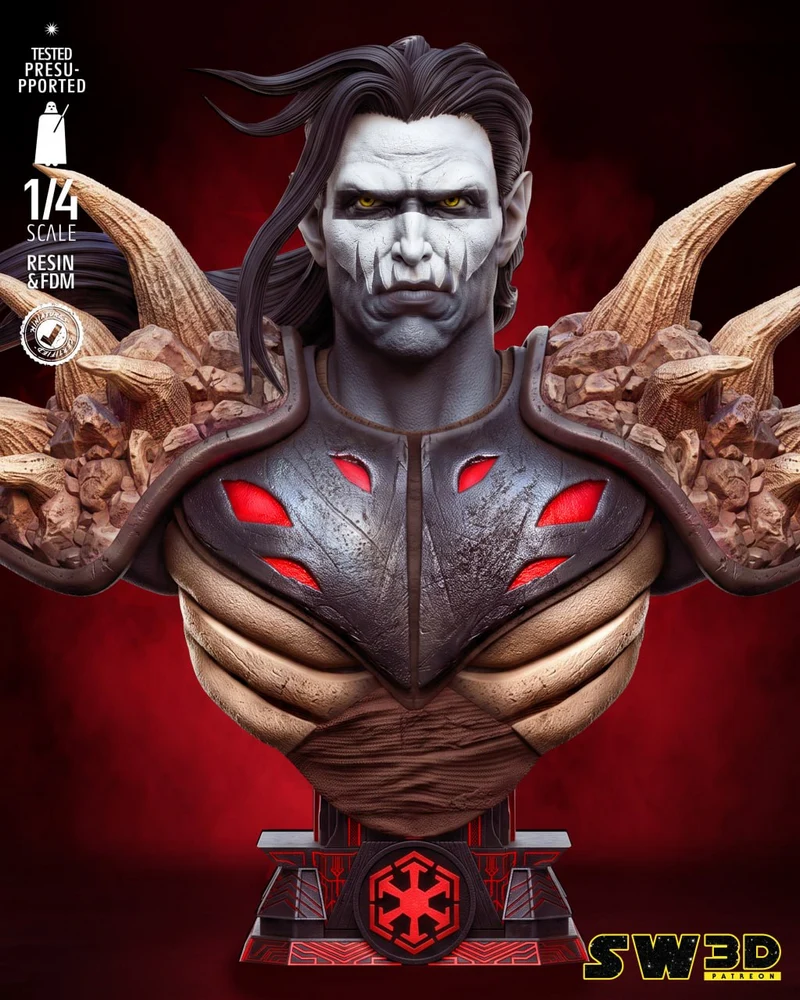 Darth Nihil Star Wars bust with horned armor and red chest accents