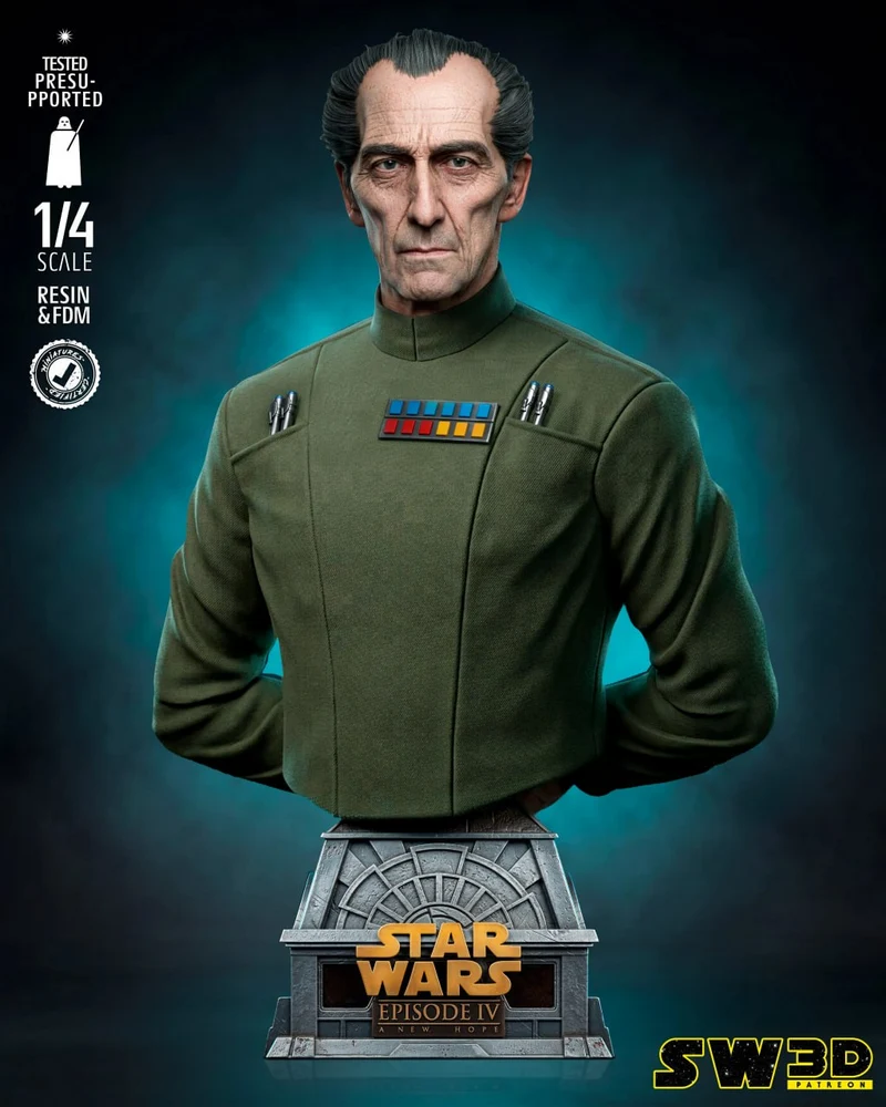 Grand Moff Tarkin Star Wars bust in an olive Imperial uniform