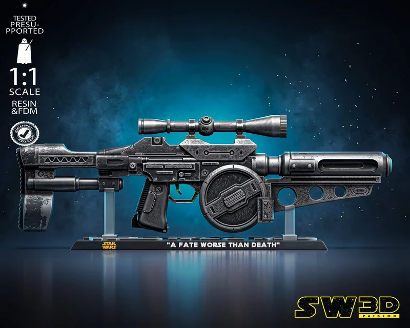 Star Wars Westar M-5 blaster rifle 3D model with scope and drum magazine