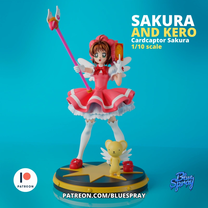 Sakura Haruno and Kero fan art figure in a pink costume on a star base