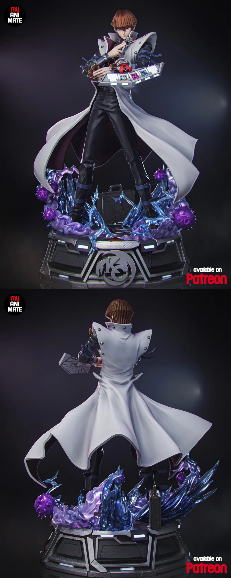 Seto Kaiba Yu-Gi-Oh! statue with Duel Disk and effects base