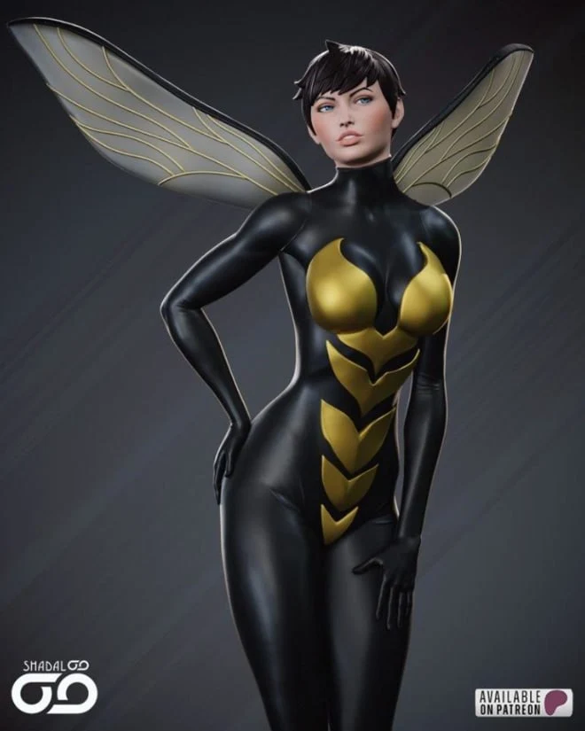 Wasp Marvel character figure in a black and gold suit with wings
