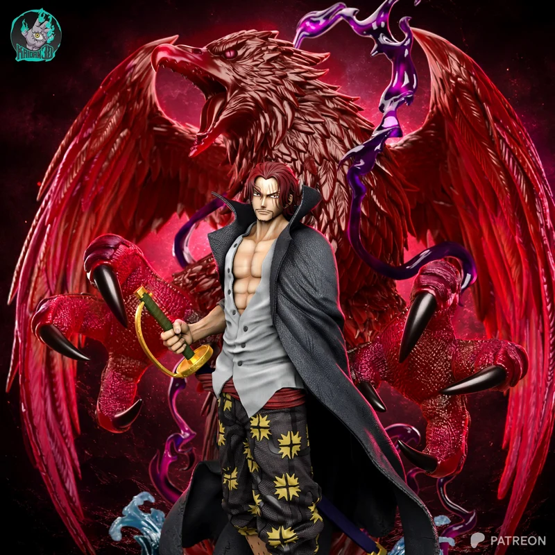 Shanks One Piece figure with sword, dark cloak, and red hair