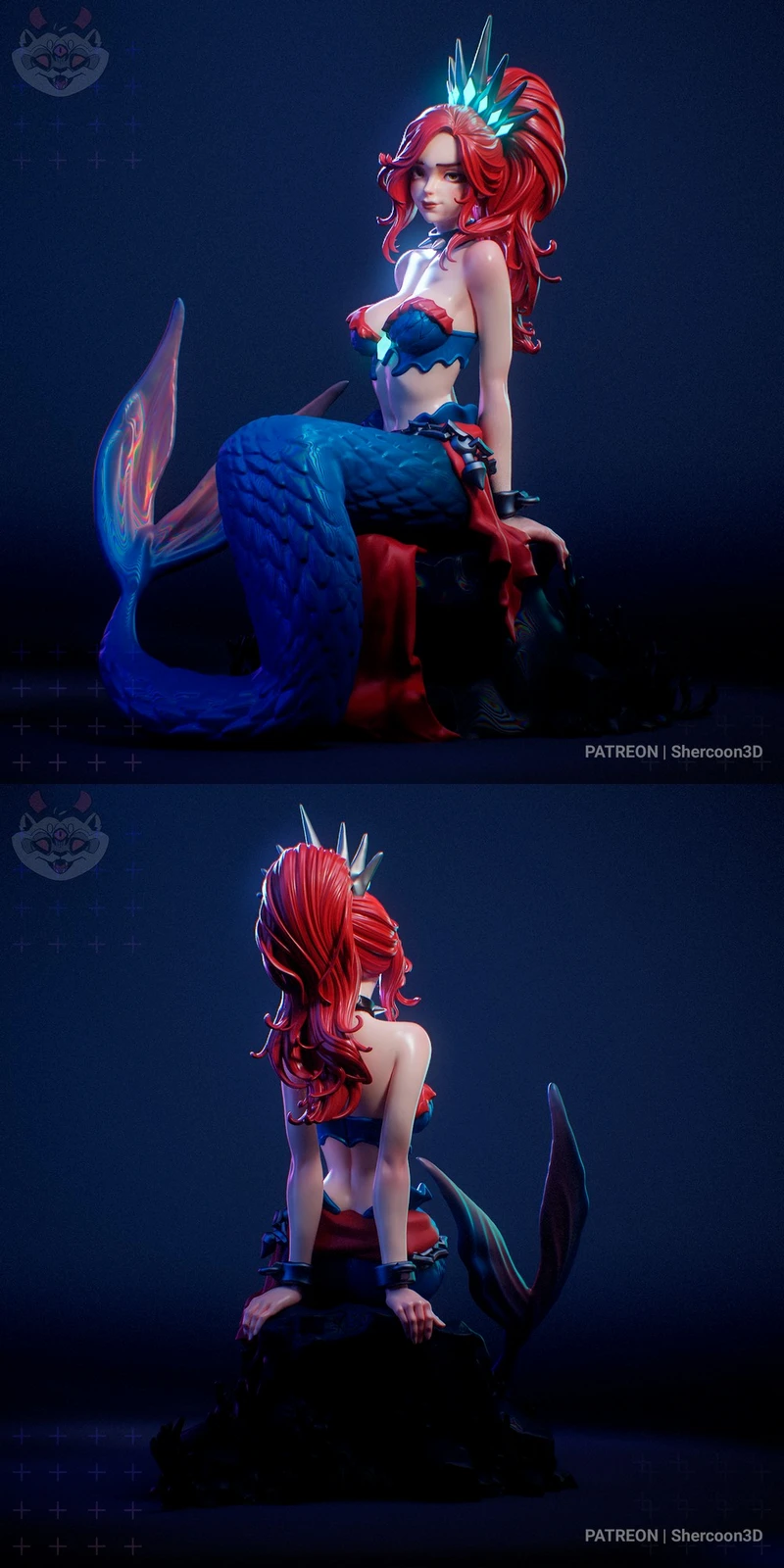 Marisha Vael mermaid figure with red hair, blue tail, and crystal crown
