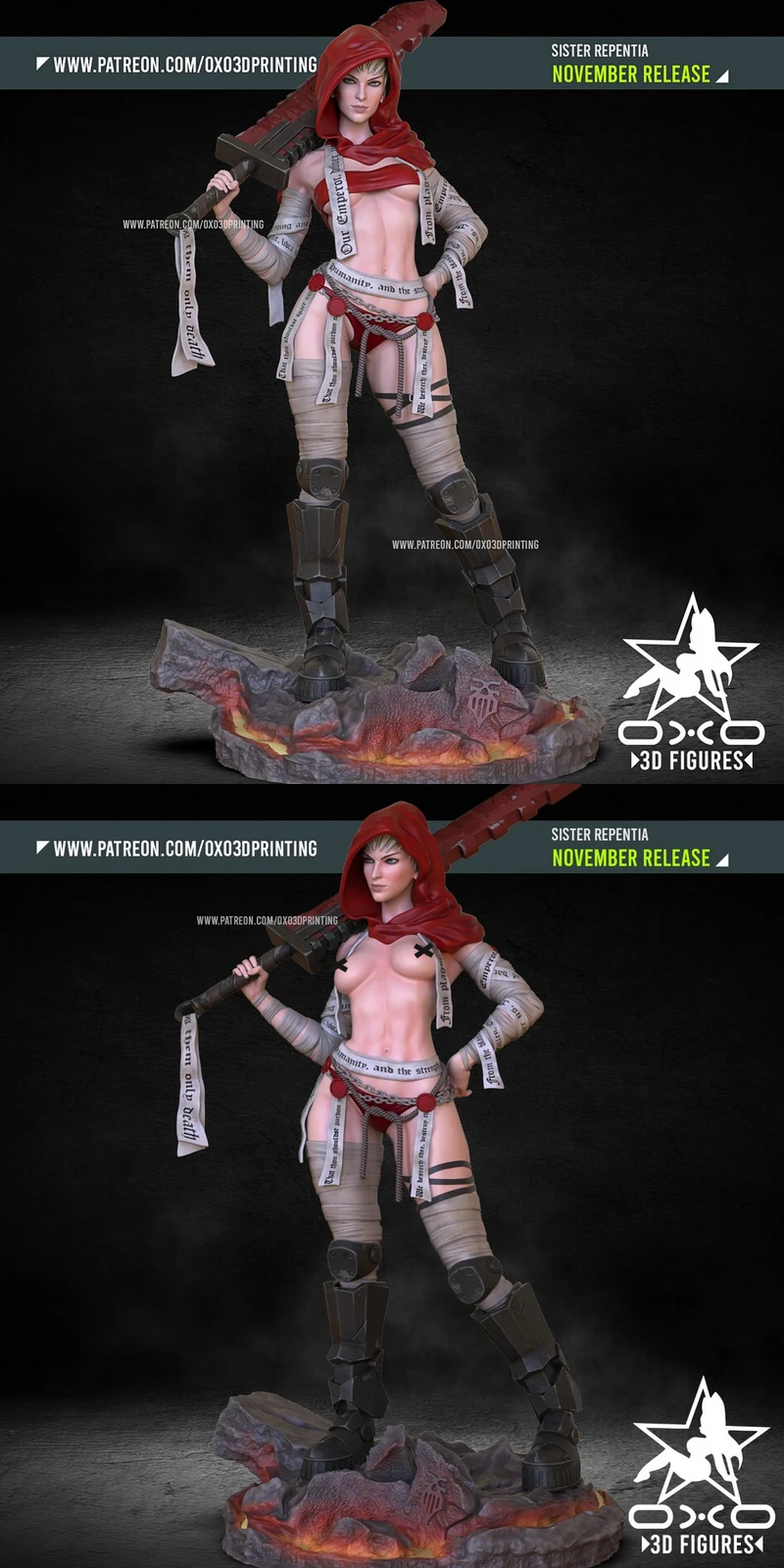 Sister Repentia Warhammer 40,000 figure with sword on a rocky base