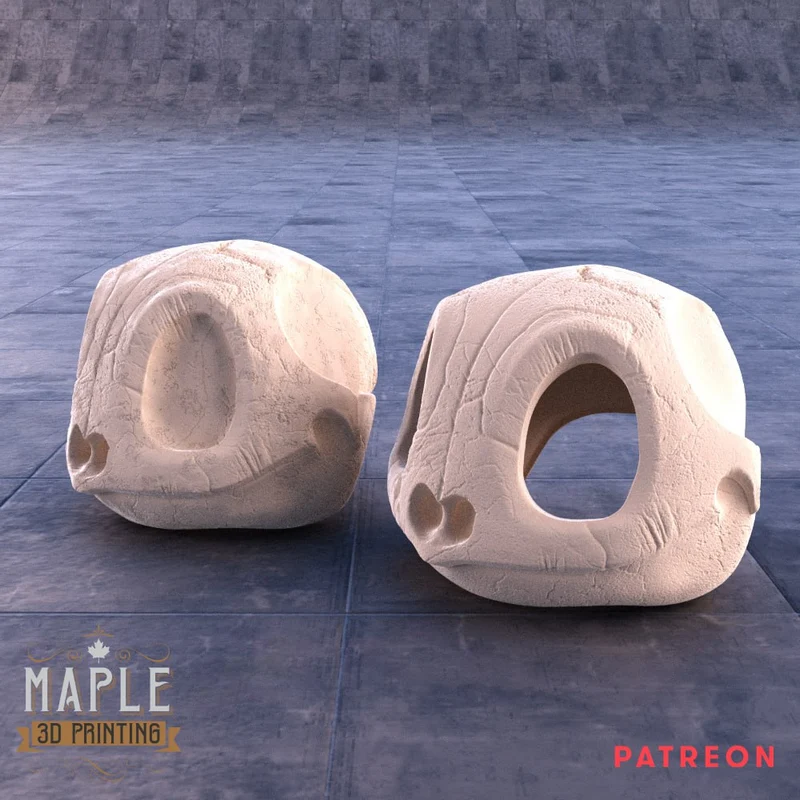 Stylized Squirtle-inspired Pokémon skull 3D model shown from two angles