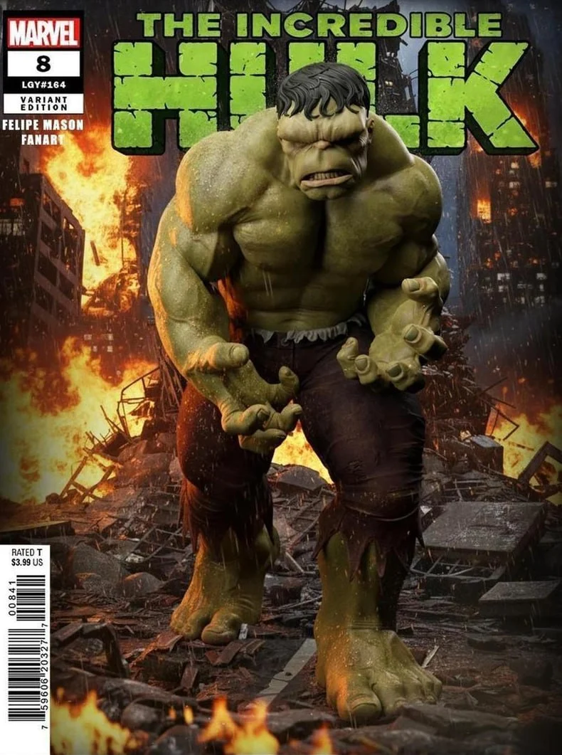 Hulk Marvel fan-art 3D model with a green muscular figure and torn trousers