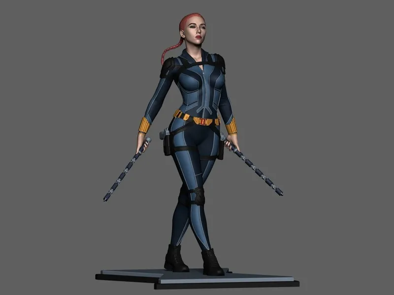 Black Widow Marvel figure in a tactical suit holding two batons